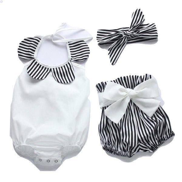 3pcs Cute Baby Girl Tops Stripe Romper Bump baby and beyond