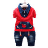 Load image into Gallery viewer, Baby Boy Outfit Red Grey Jacket Denim Pants Bump baby and beyond