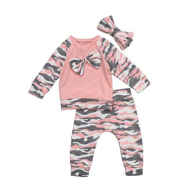 Baby Girl Striped Camo Headband Outfit Set Bump baby and beyond