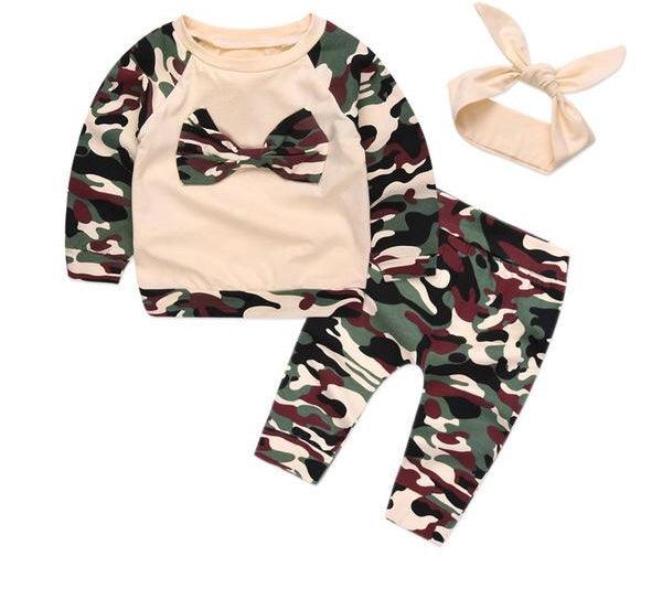 Baby Girl Striped Camo Headband Outfit Set Bump baby and beyond