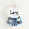 Load image into Gallery viewer, Baby Girls Bow Lace Sling Shirt Denim Shorts Bump baby and beyond