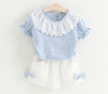 Load image into Gallery viewer, Baby Girls Bow Lace Sling Shirt Denim Shorts Bump baby and beyond