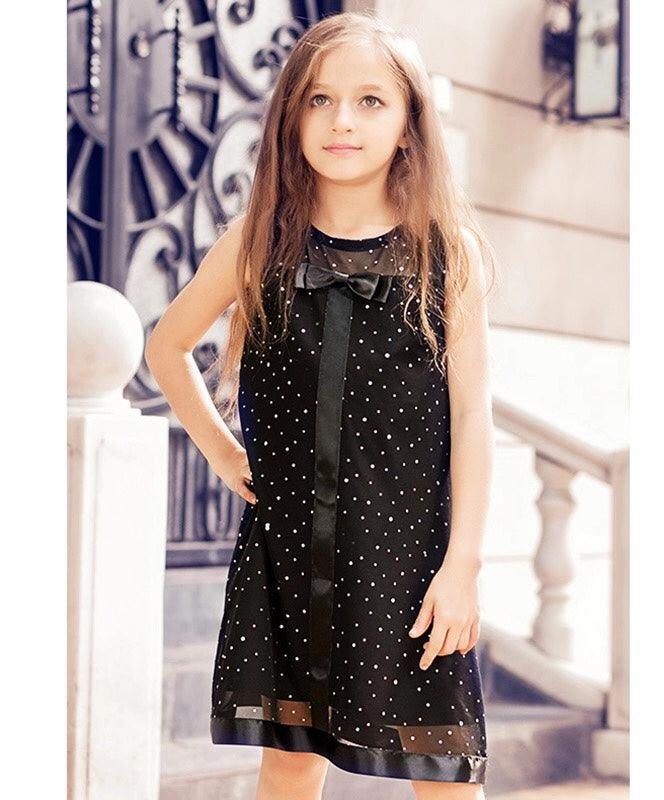 Black Cute Bowknot Sequined Dress For Girls Bump baby and beyond