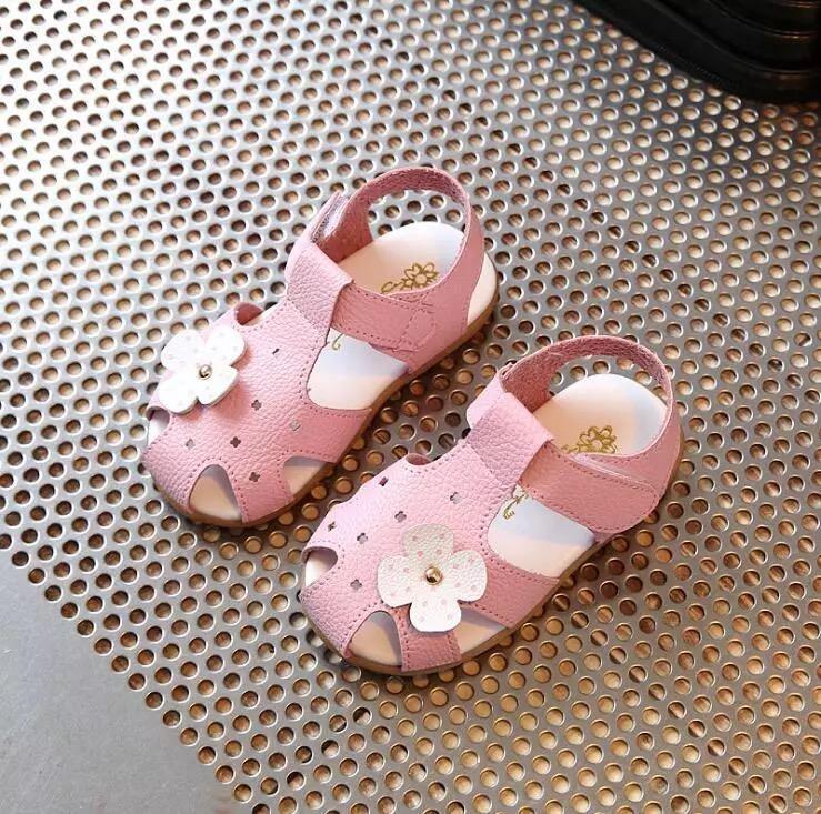 Children Solid Baotou Flower Leather Sandals Bump baby and beyond