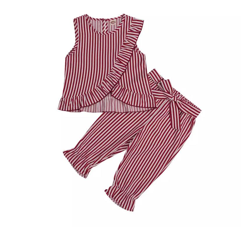 Fashion Girls Striped Ruff Shirt Pants Bump baby and beyond