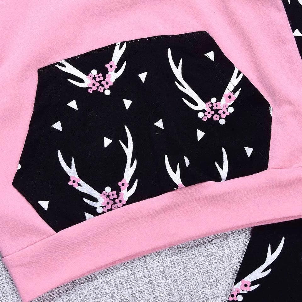 Girls Hoodie Reindeer Buckhorn Print Leggings Clothing Sets Bump baby and beyond
