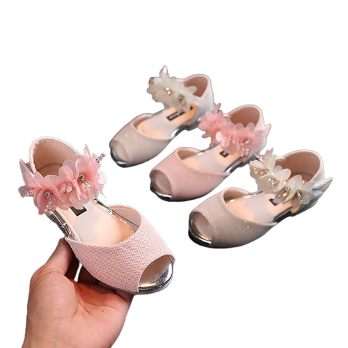 Girls Flower Rhinestone Low Heel Shoes
