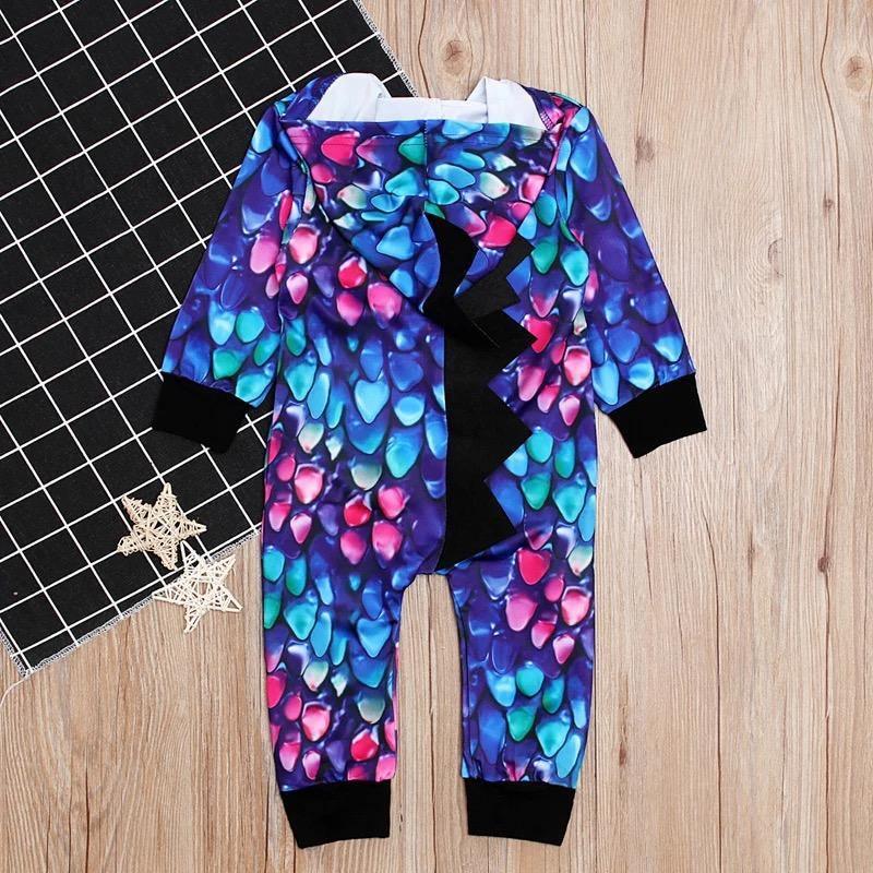 Newborn Baby Boy Girl Dinosaur Colorful Hooded Jumpsuit Bump baby and beyond