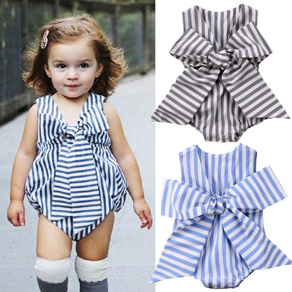 Newborn Baby Girl Striped Sleeveless V-Neck Romper Outfit Bump baby and beyond