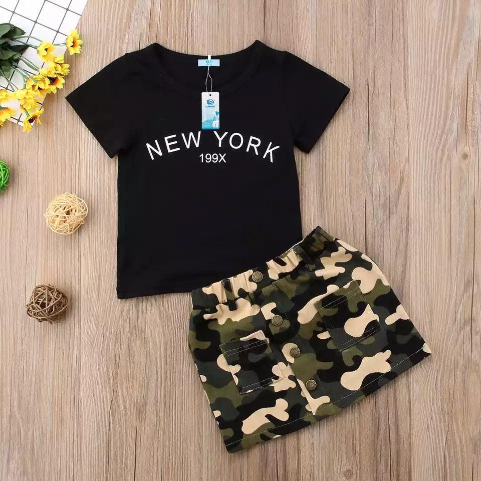 Newborn Kid Girls Top Print Army Green Skirt Clothes Bump baby and beyond