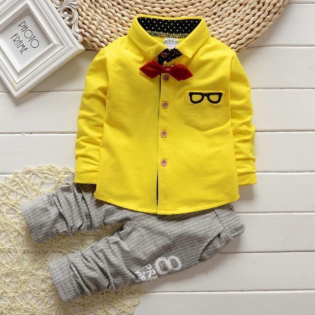 Spring kids boys button letter bow suit jacket +pants clothes Bump baby and beyond