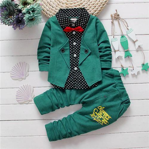 Spring kids boys button letter bow suit jacket +pants clothes Bump baby and beyond