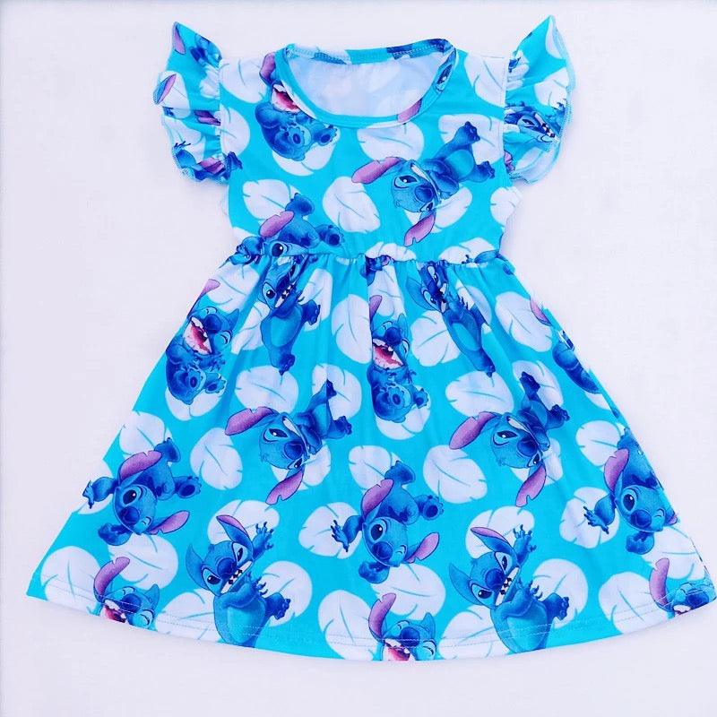 Summer Baby Girl Blue Stitch Milk Silk Dress Bump baby and beyond