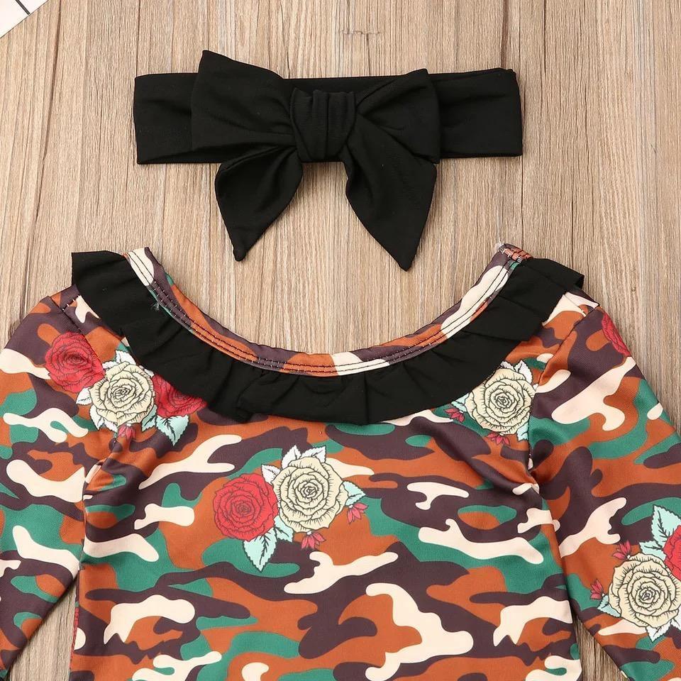 Toddler Baby Girl Camouflage Bell Bottom Headband Outfit Bump baby and beyond