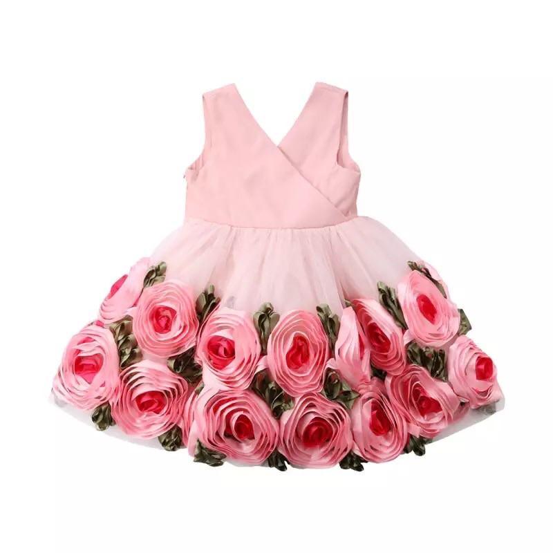 Toddler Baby Girls Flower V Neck Tulle Bow Dress Bump baby and beyond