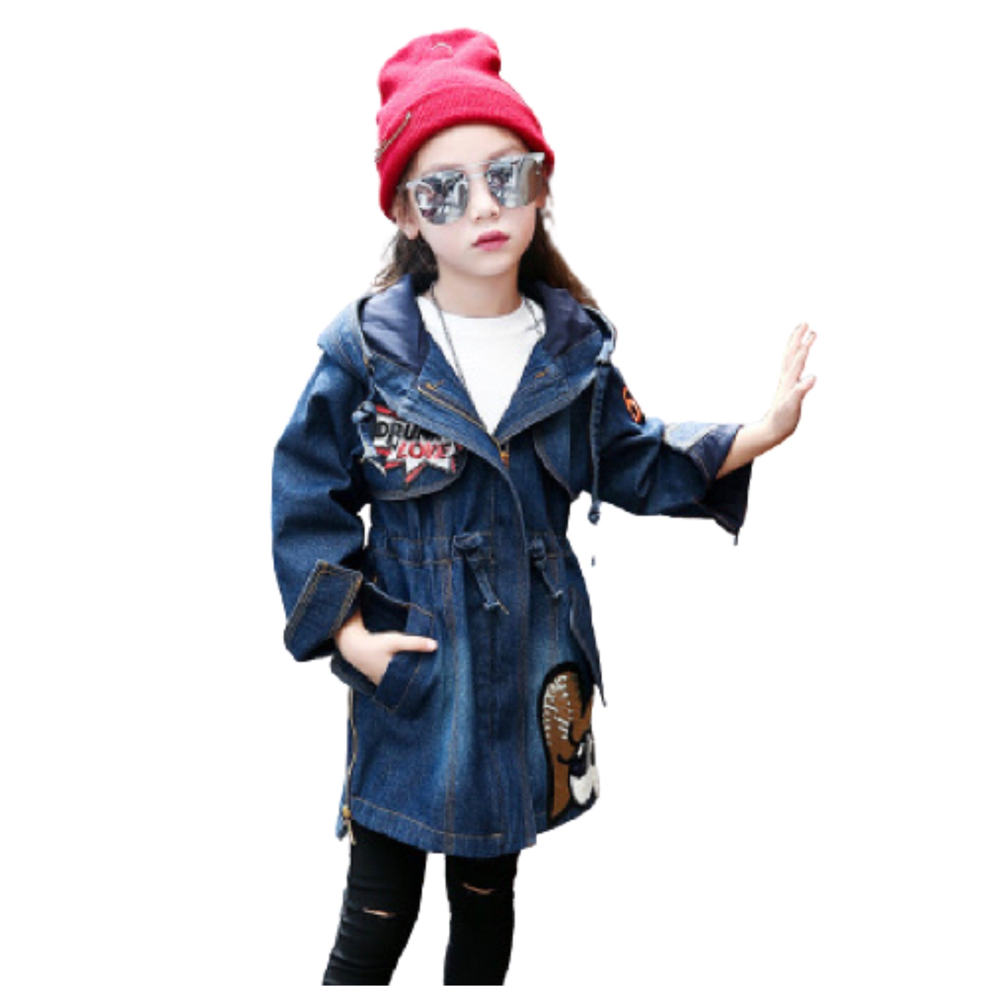 Warm Winter Kid Girl  Denim Jacket Velvet Hooded Outwear Bump baby and beyond