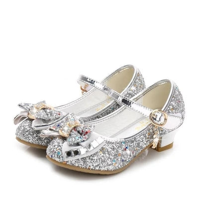 Princess Girls Beautiful Butterfly Flower Glitter High Heels Shoes