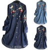 Load image into Gallery viewer, Embroidered Soft Jeans Shirt Dress Women Loose Button Up Dress