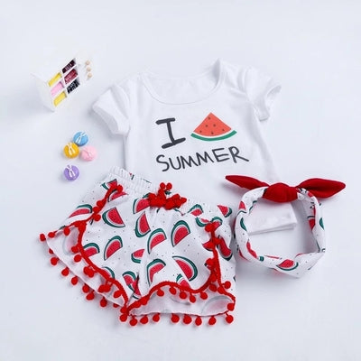Lovely Baby Kid Girls Short Sleeve With Headband Outfit