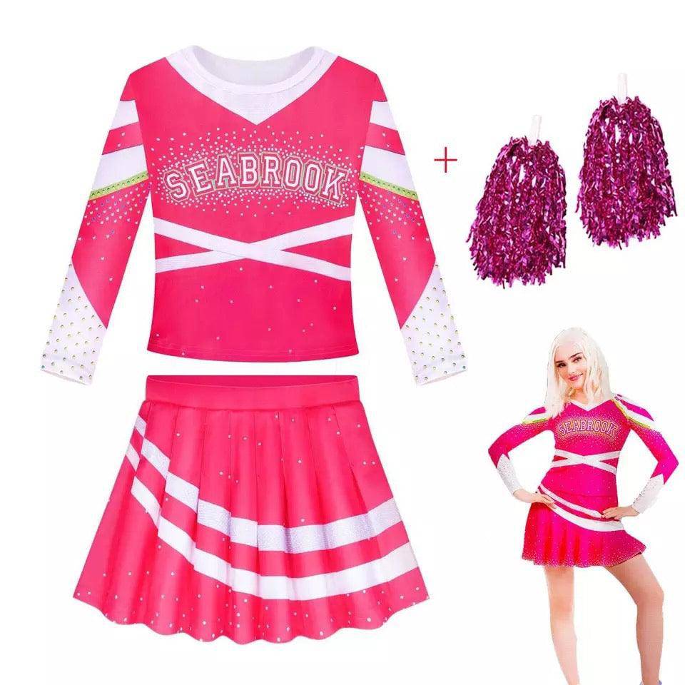 New Zombies 3 Cheerleader Addison Halloween Cosplay Costume Pink with hand flowers