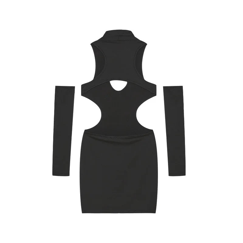 Women Slim Short Hallow-Neck Dress